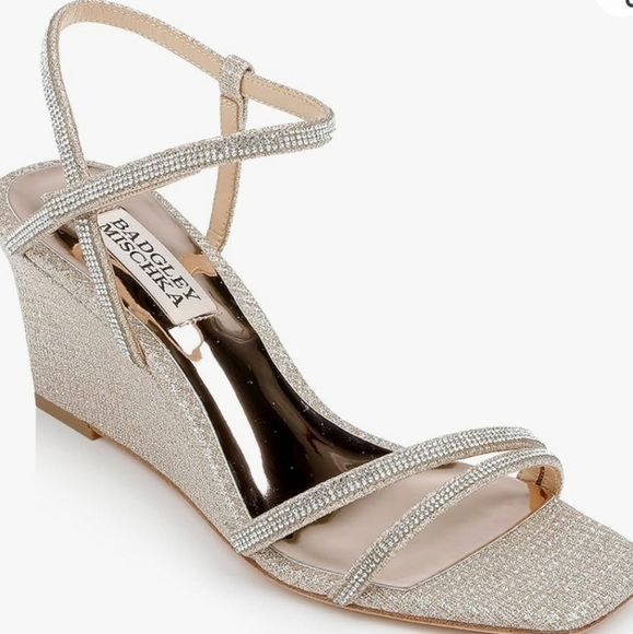 Badgley Mischka Unity Wedge Wedding Bridal Party Sandal Size 12 - Picture 2 of 13